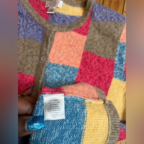 Vtg Christopher Banks Multicolor Colorblock Button Front Sweater Women’s Medium - Picture 4 of 8